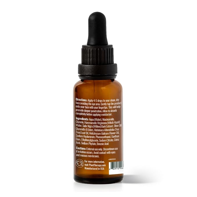 Plant Therapy Tea Tree with Niacinamide Facial Serum 1 oz with Tea Tree Essential Oil, Witch Hazel, and Willow Bark, Excellent for Problem Skin While Creating Healthy, Clear Skin