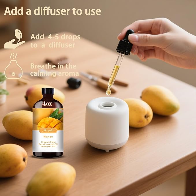 Mango Essential Oil, Mango Oil for Diffuser, Humidifier, DIY Candle, Soap, Sweet Tropical Scent, Home, Gift Ready,Mango Fragrance Oil - MLYNKL Essential Oils (4.33 fl oz / 130ml)