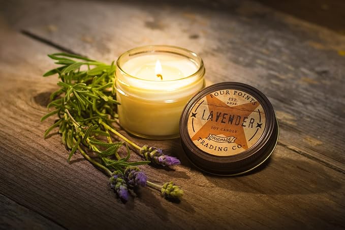 Four Points Trading Company Candles - Lavender Aromatherapy Candle - Perfect Candle for Women or Men - Great for Birthday, Grandma, Mom, Home and Apartment Decor - 100% Soy Candle - 4oz