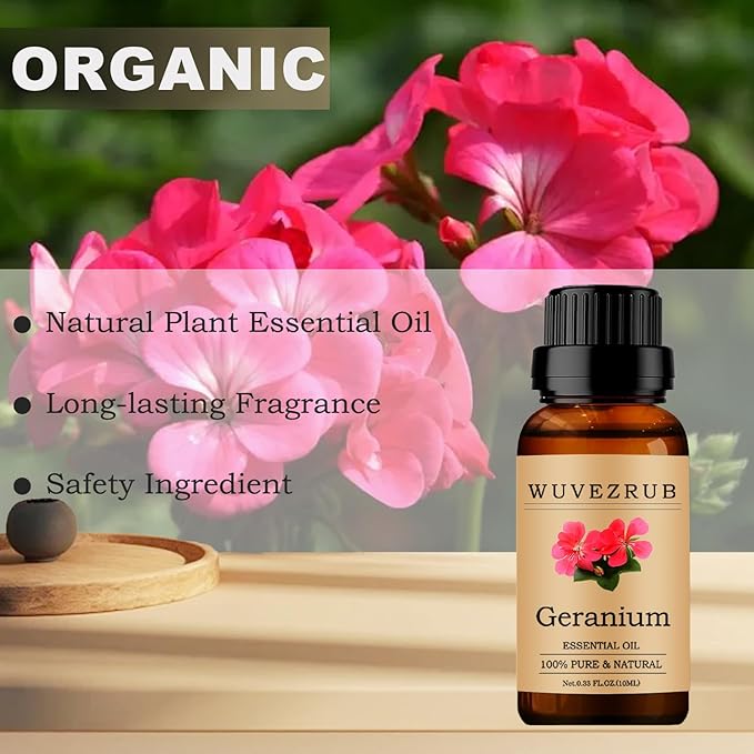 Geranium Essential Oil 10ML - 100% Pure and Natural for Aromatherapy Diffuser - 0.33 Fl Oz