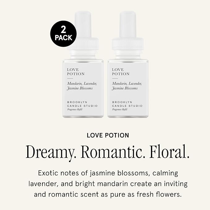 Pura & Brooklyn Candle Studio Home Scent Refill - Smart Home Air Diffuser - Up to 120-Hours of Luxury Fragrance per Refill - Home Essential - Clean & Safe Diffuser Fragrance - 2 Pack, Love Potion