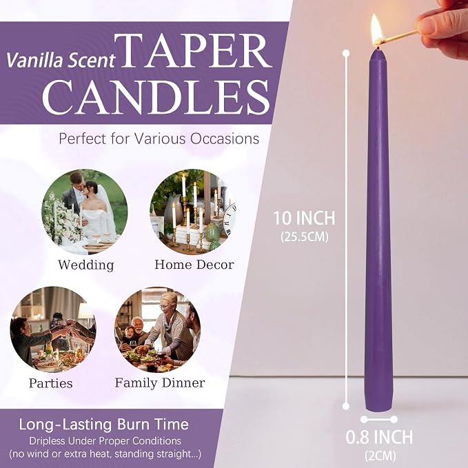 4 Pack MANNYCOM Advent Candles - 10 inch Unscented Smokeless Elegant Long Candle Sticks - 3 Purple 1 Pink Nativity Scene Candlesticks