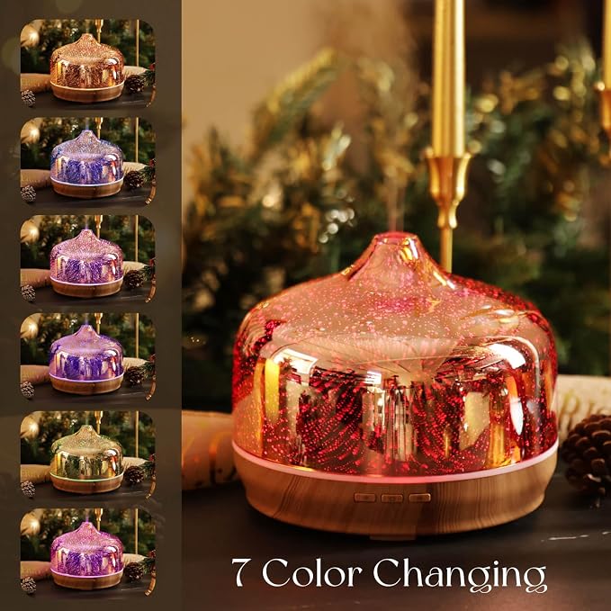 Porseme 500ml Glass Essential Oil Diffuser Aromatherapy Ultrasonic Cool Mist Humidifier 15-21 Running Hours Diffusers with Remote Control for Sleeping Yoga Working Spa(Rose Gold）