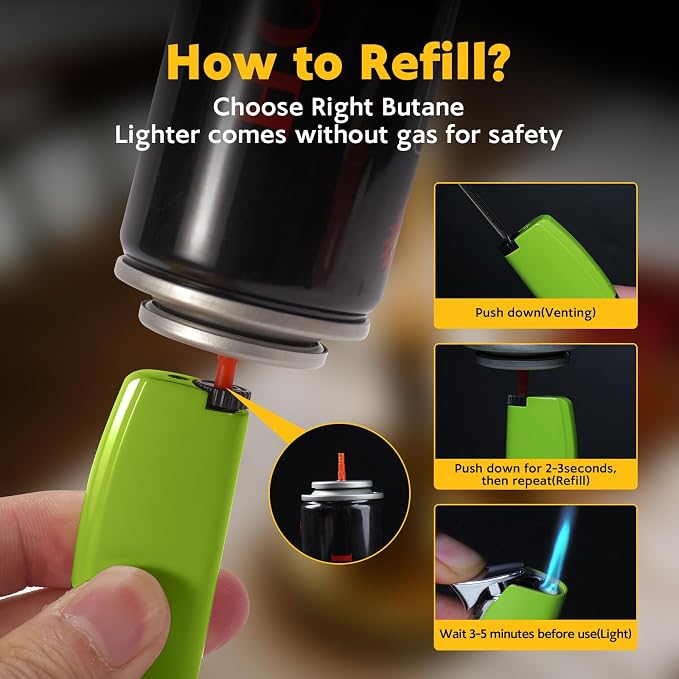 2 Pack Torch Lighter Butane Lighter,Refillable Mini Lighter for Candles Fireworks,Gifts for Friends Or Family Members(NO PREFILLED)(Green)