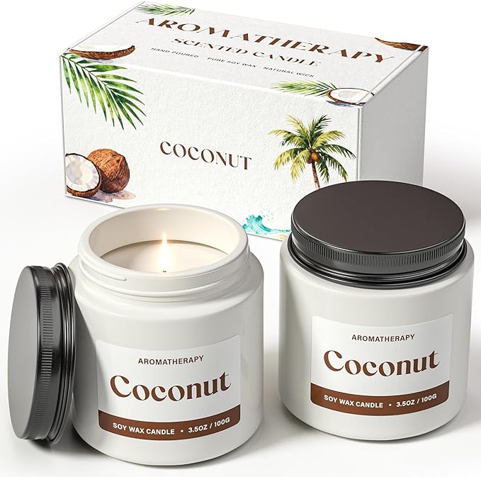 Coconut Scented Candles for Women, Soy Candle Gift Set, Tropical Coconut Candles, 2 Pack Aromatherapy Candles for Relaxing, Summer Home Decor