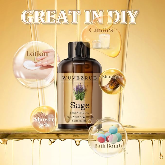 Sage Essential Oil 240ML - 100% Pure and Natural Oils for Aromatherapy Diffuser - 8 Fl Oz/Sage