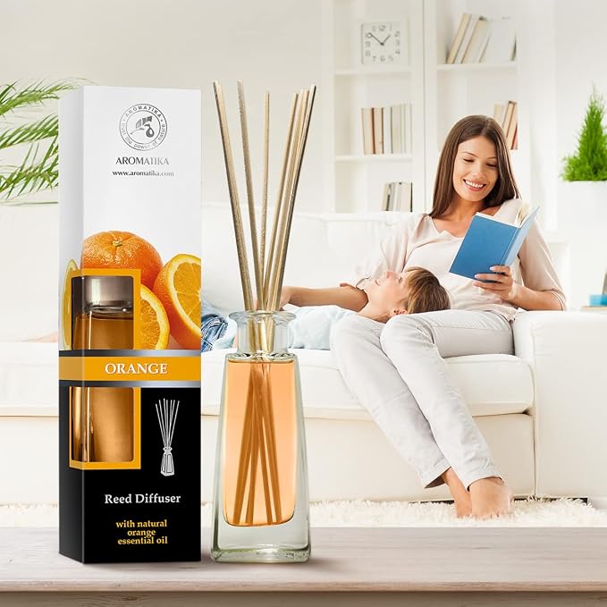 Reed Diffuser Orange - 2x3.4 Fl Oz - Fresh Room - Long Lasting Fragrance - Scented Reed Diffuser Orange - Diffuser Gift Set - Best for Aromatherapy - Home - Orange Essential Oil Diffuser