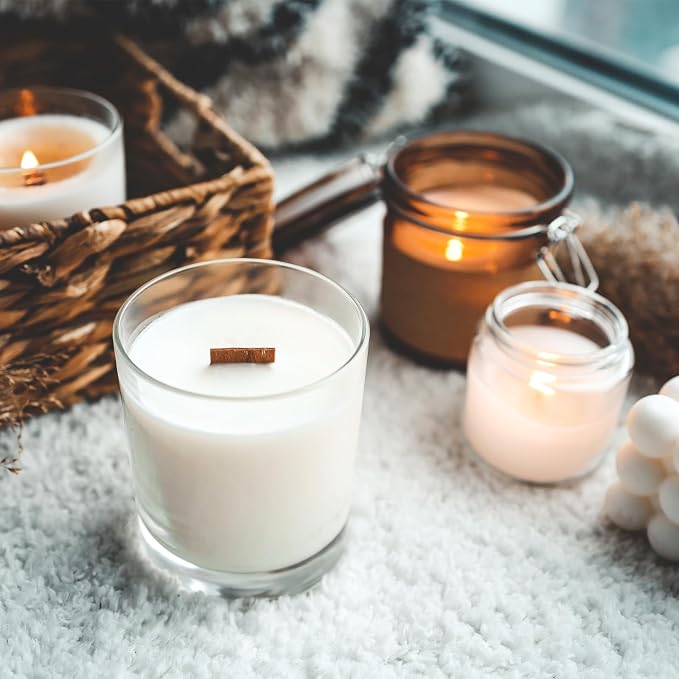 SHOWIN 8 OZ Thick Candle Jars for Making Candles 15 Pcs, Clear Empty Jars with Wood Lids for Candle Making, Sample Container