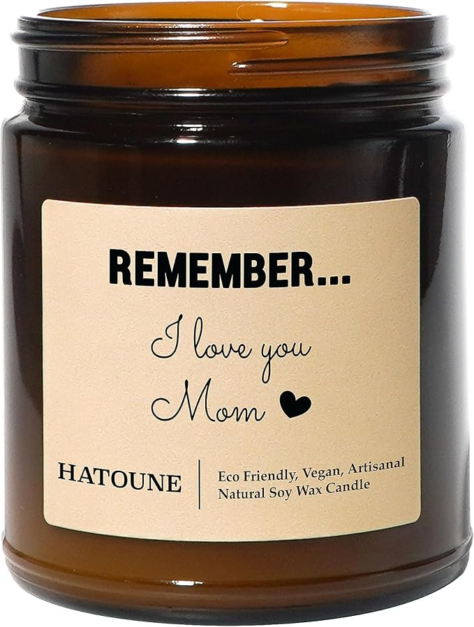 Lavender & Sage Scented Soy Candle, Remember I Love You Mom, Made in USA, Hand Crafted, 40-50 Hour Burn Time, 7.2 oz Amber Jar
