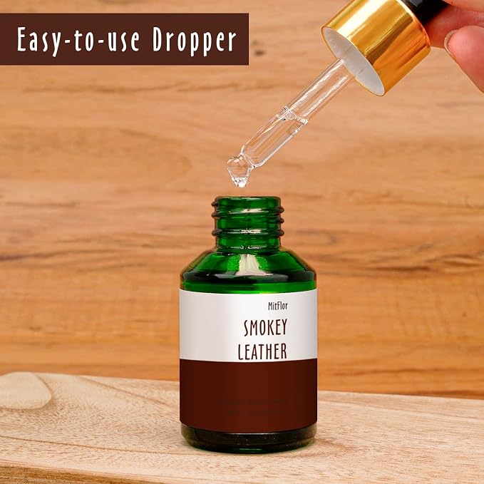 Smokey Leather Fragrance Oil, MitFlor Single Scented Essential Oil for Diffuser, Premium Grade Fragrance Oil for Soap & Candle Making, Men & Woody Scent for Home Fragrance, 30ml