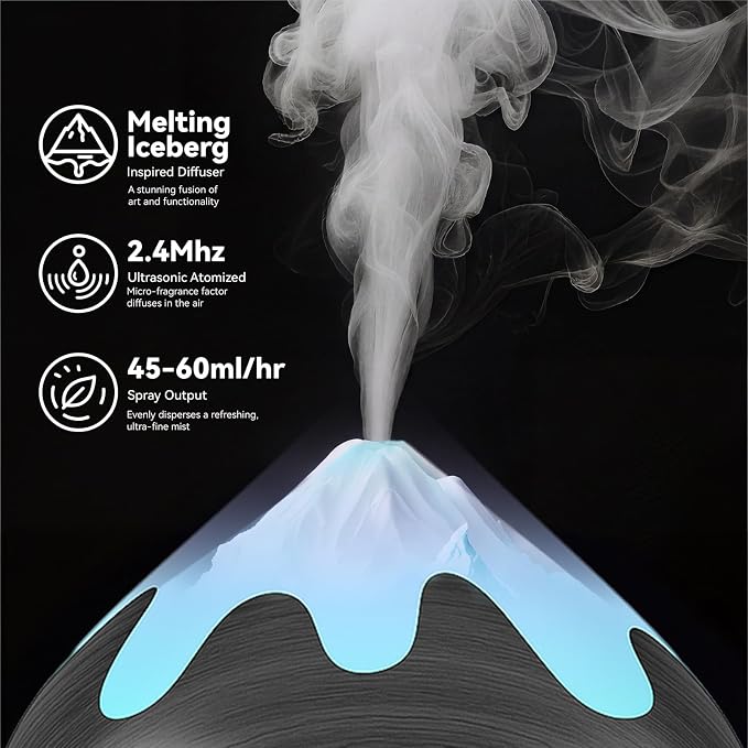 500ML Essential Oil Diffuser, Aromatherapy Diffuser with Remote Control, Multifunctional Air Diffusers for Home Office Room, Fragrance Aroma Diffuser with 7 Color LED & 2 Mist Mode, Black