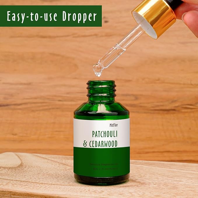 Patchouli & Cedarwood Fragrance Oil, MitFlor Single Scented Oil, Premium Grade Fragrance Oil for Soap & Candle Making, Large Size Aromatherapy Oil, Woody and Forest Scent, Home Fragrance, 30ml