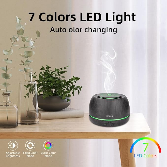 SEEDSEEL 300ML Essential Oil Diffuser,Ultrasonic Aromatherapy Diffuser, 7-Color Gradient Lights, Remote Control, 8 Hours Run Time, Suitable for Home,Office