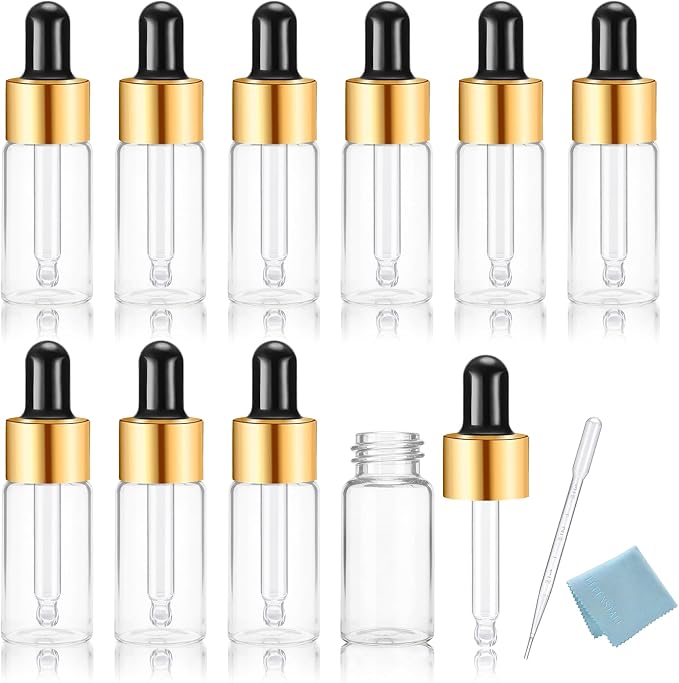 Elfenstall- Empty Clear 10pcs 10ml 1/3oz Mini Glass Bottle Sample Vial Small Essential Oil Bottle with Glass Eye Dropper Refillable Containers