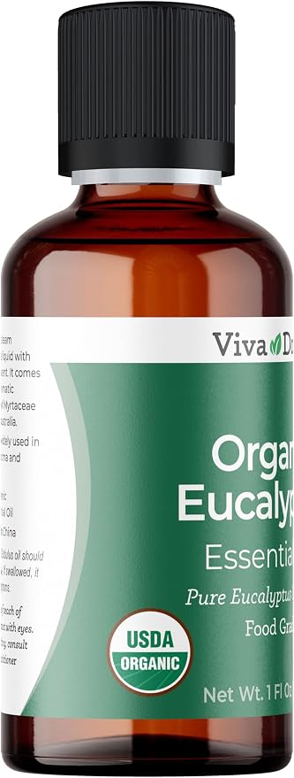 Viva Doria Eucalyptus Essential Oil, USDA Certified, Organic Eucalyptus Globulus Oil, 100% Pure, Natural Essential Oil, Undiluted, for Aromatherapy | Food Grade, 30 mL (1 Fluid Ounce)