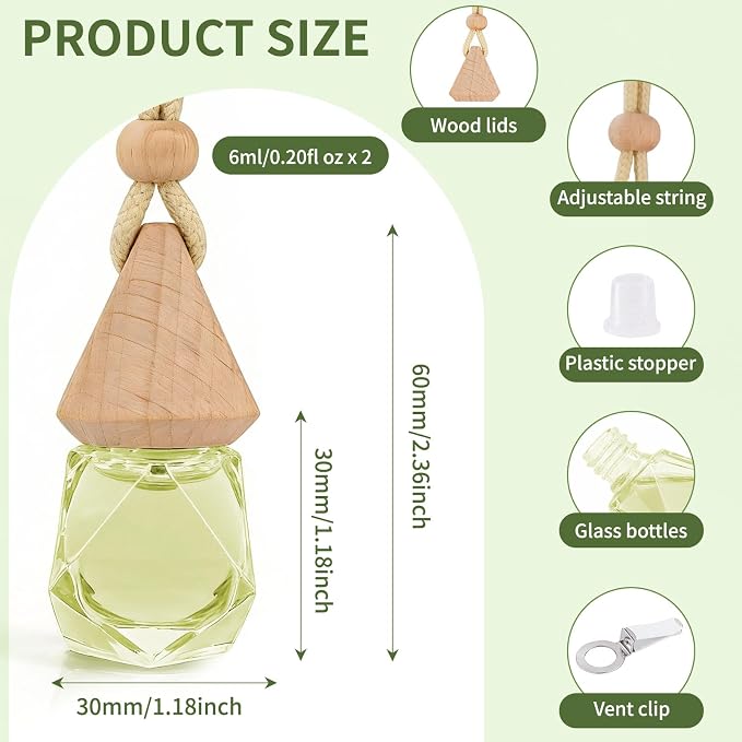 Car Air Freshener Diffuser 2 Pack Hanging Air Freshener Diffuser - Jasmine Cedar Breeze Scent Car Fresheners 120 days Long Lasting Vent Clip 0.27 oz Each Air Fresheners Gifts for Women Birthday