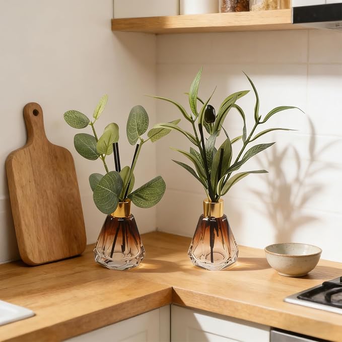 Empty Reed Diffuser Glass Bottle Set, Scent Diffuser Empty Bottle with Sticks Eucalyptus, Fragrance Aromatherapy Essential Oil DIY Jar for Home Shelf Bedroom Bathroom Office Decor