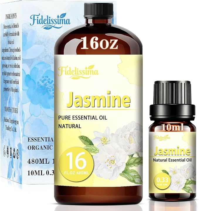 Fidelissima Natural Essential Oil Set,5 Scents Gift Kit–Jasmine,Cherry Blossom,Sandalwood,Cedarwood,Lotus,Fragrance Oil for Diffuser,Candle Soap Making,Personal Care with Glass Dropper