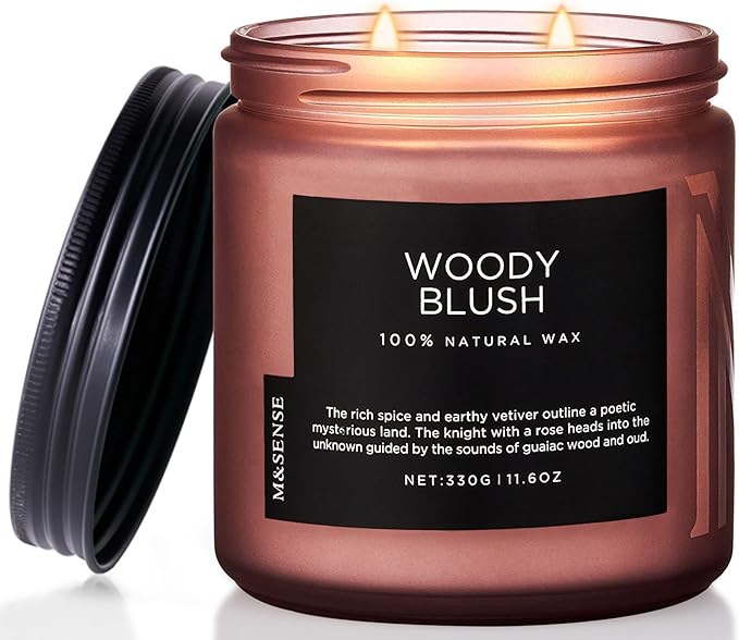 M&SENSE Rose Oud Scented Candles for Home, 11.6oz Organic Natural Soy Wax, 70-Hour Long Lasting Slow Burning, Non Toxic Clean Burn, Floral Scent for Stress Relief, Aromatherapy Gifts for Family