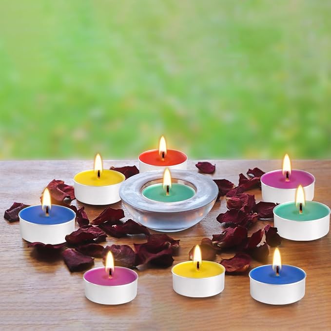 50 Pack Unscented Assorted Colors Tealights Candle - 4+Hour Clean-Burning Votive Smokeless Tea Lights for Home Decor, Rituals, Shabbat & Anniversaries & Relaxation.