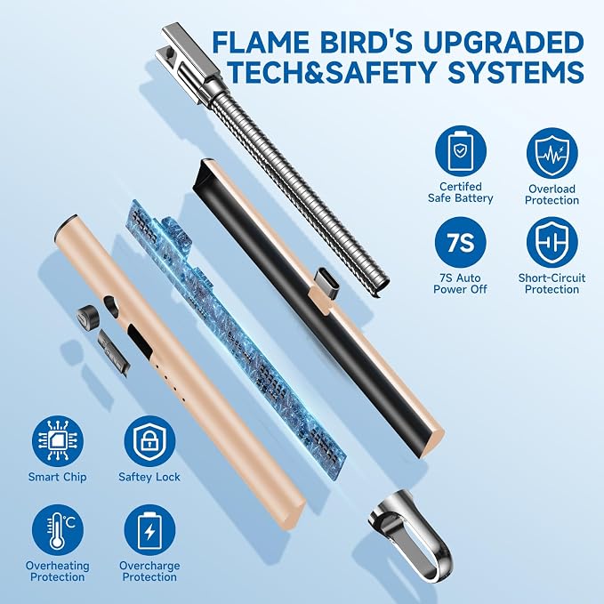 Flame bird 2 Pack Electric Candle Lighter Flameless Arc Windproof Flexible Long Neck USB Rechargeable Lighter Matches for BBQ Grill Fireworks Camping (Champange Gold)