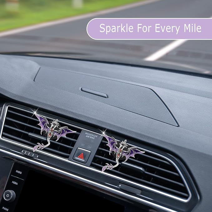 ORIESSE 2pcs Purple Dragon Car Air Freshener Vent Clips,Mythical Wyvern Car Vent Clips,Gothic Fantasy Car Interior Decor,Cool Car Accessories for Women Men,Refillable Diffusers