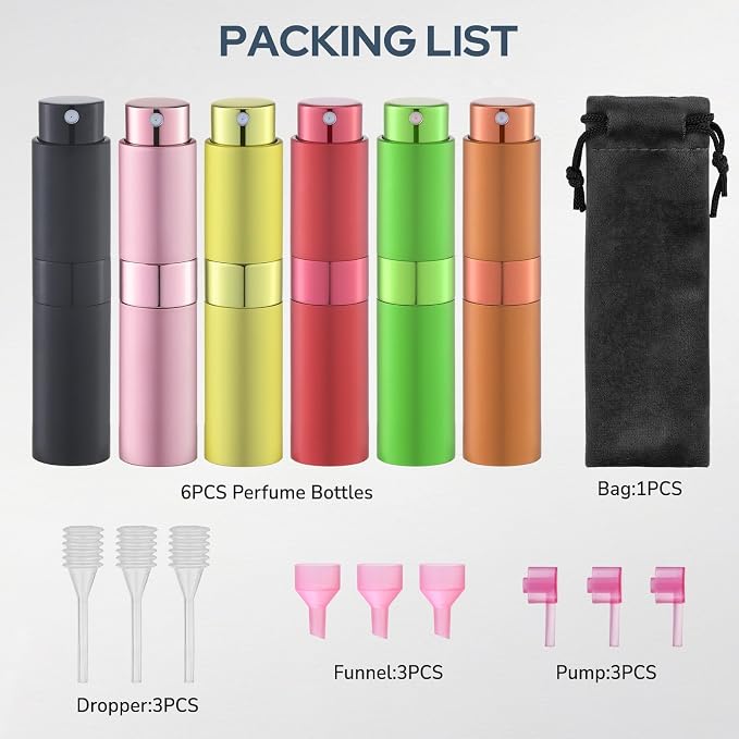 Lulupack Travel Perfume Bottle Refillable - Cologne Spray Atomizer Mini - Small Travel Size Empty Sprayer for Refill Sample Container - Portable Fragrance Decant Dispenser for Women Men 8ml 6PCS Red