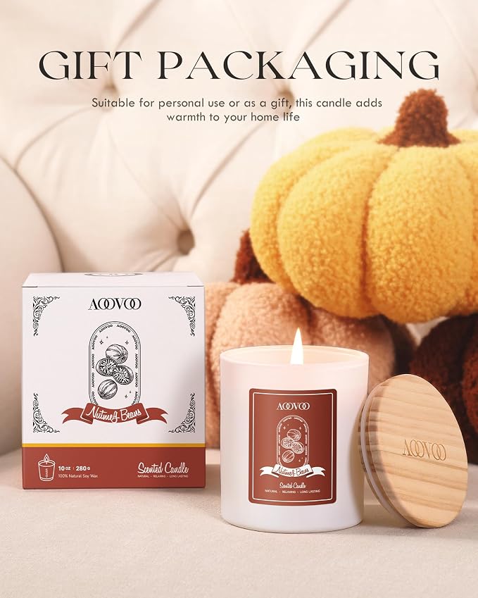 AOOVOO Nutmeg Beans Scented Candles for Women - Aromatherapy Candle with Crystals Inside, 10oz Soy Candles for Home Scented, Birthday Gifts Valentines Day Candle for Women Mom