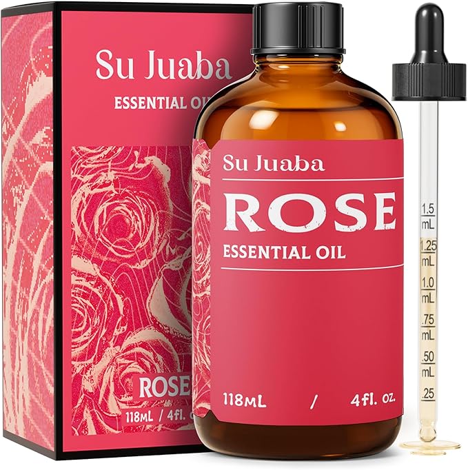 SU JUABA Rose Essential Oil 4 Fl Oz, Rose Oil for Face, Skin, Hair, Diffuser, Aromatherapy -118ml