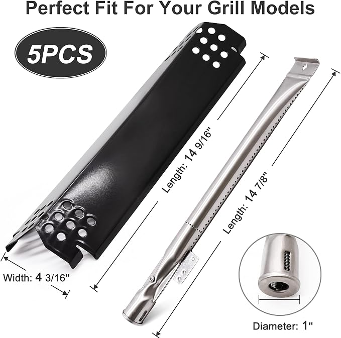 Grill Replacement Parts for Nexgrill 5 Burner 720-0888N, 720-0888, 720-0864, 720-0830H, Grill Heat Plate Shields, Burner Tubes and Ignition Electrodes for Nexgrill Replacement Parts 5 Burner