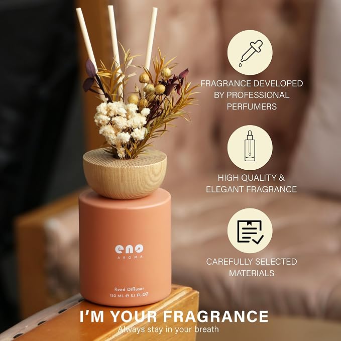 Reed Diffuser Set with Dried Flowers, 5.1 fl oz / 150ml, Mango Papaya Salad - Home Fragrance Diffuser with Sticks for Bathroom Shelf Decor, Bedroom, Office & Gift