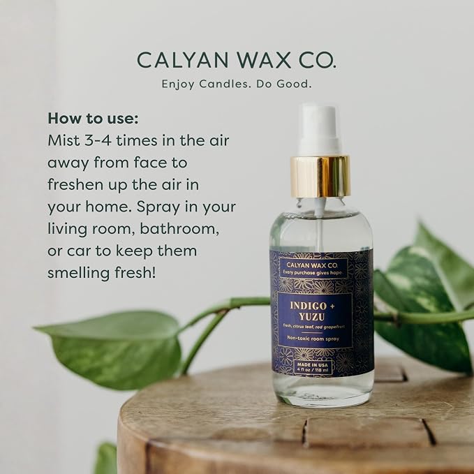 Calyan Wax Co. Indigo & Yuzu Room Spray - Clean Air Freshener - Natural Room Deodorizer - Air Freshener Spray for Home - 4 fl oz