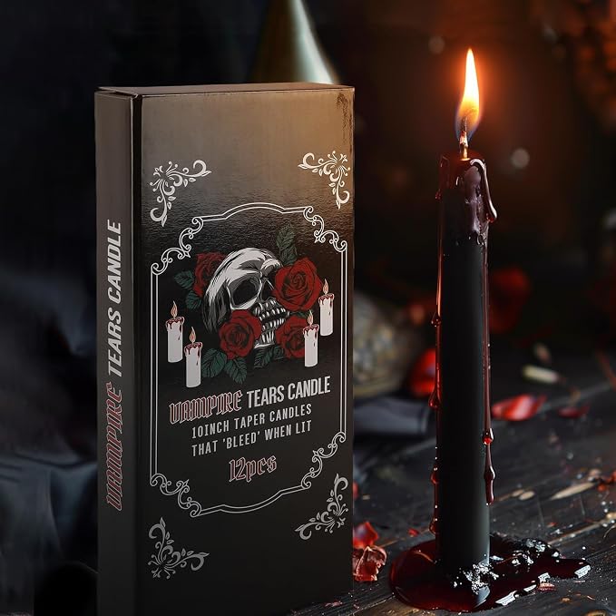 YOROXRG 12PCS 10-Inch Black Bleeding Taper Candles,Vampire Tears Taper Candles- Unscented Ideal for Halloween, Christmas, Rituals, and Themed Party Decor