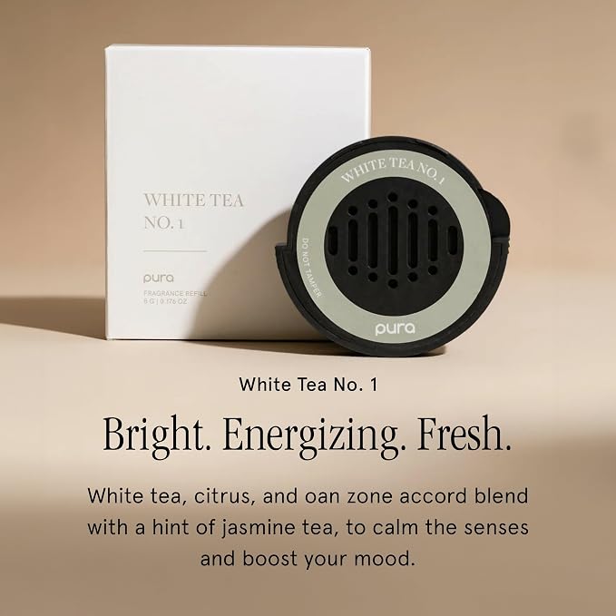 Pura Car Scent Refill - Fragrance for Pura Car Diffuser - Clean & Safe Luxury Diffuser Scent - Long-Lasting Fragrance for 30 Days of Aroma - White Tea No. 1