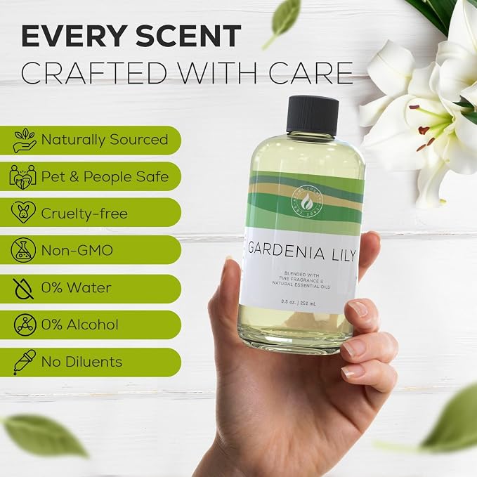 Aroma Country Gardenia Lily Diffuser Oil - Luxury Essential Oils for Diffuser Refill & Air Freshener Room Spray - Long-Lasting & Natural Home Fragrance, Scented Oil for Diffusers (8.5 Fl. oz)