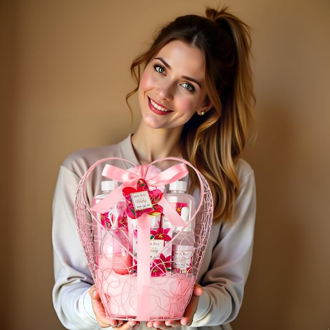 Spa Gift Basket Gifts for Mom Gifts Basket Christmas Gifts for Women Spa Set Lily & Peony Home Spa Set, Beauty Personal Care Set Jojoba Oil, Spa Self Care Kit, Bath Body For Thank You, Birthday