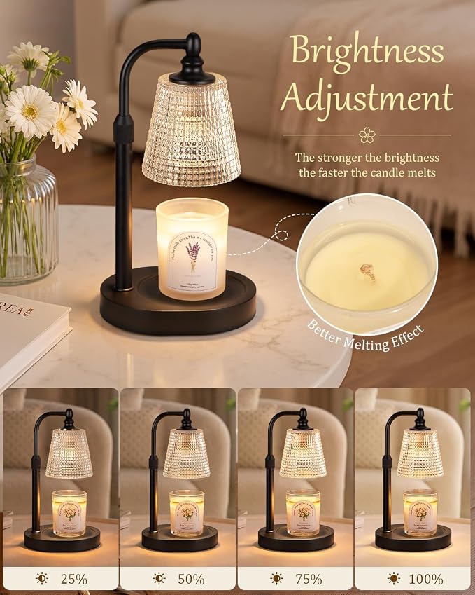 Hong-in Candle Warmer Lamp with Timer Dimmer, Birthday Gifts for Women, House Warming Gifts for New Home, Vintage Room Decor, Adjustable Height Candle Lamp, Wax Warmer for Scented Jar Candles, Black
