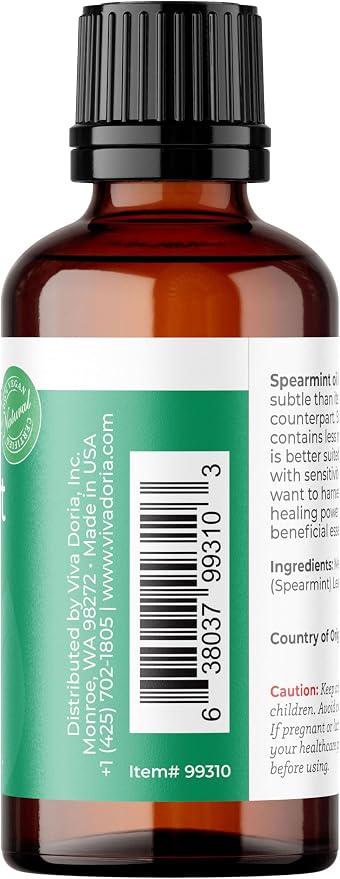 Viva Doria Spearmint Essential Oil, 100% Pure, Natural Spearmint Essential Oil, Undiluted, for Aromatherapy | Food Grade, 30 mL (1 Fluid Ounce)