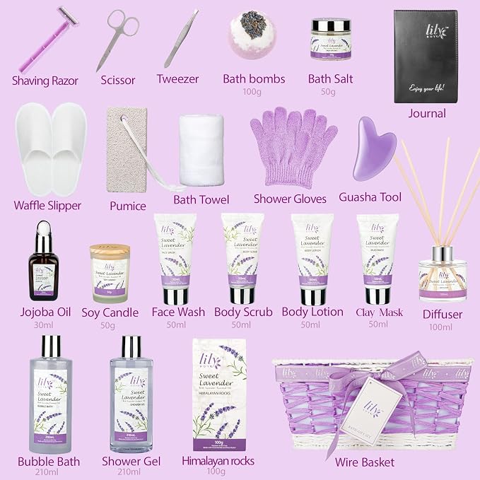 Lavender Spa Skin Care Gift Set - Perfect Pampering Gift Basket for Women
