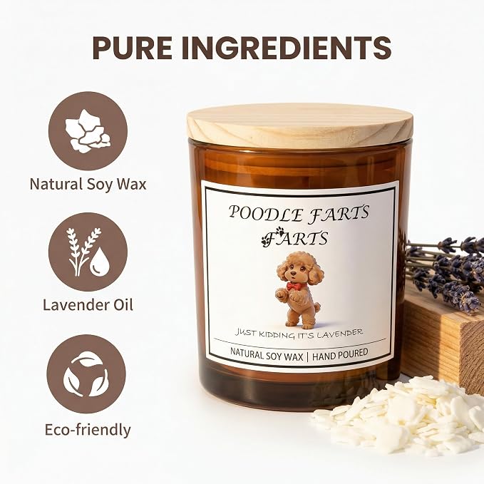 Poodle Gifts for Women | Birthday Gifts for Mom | Light When Dog Farts Candle | Cedar By Natural Soy Wax | Pet Safe Friendly Memorial Candles for Home Scented Household Essentials