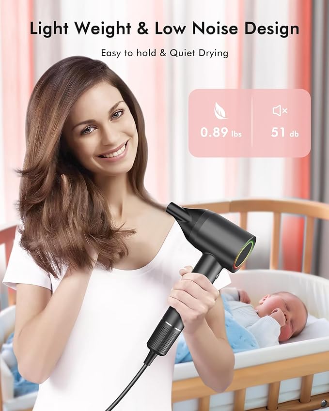 D YＳ０Ｎ Hair Dryer Alternatives, 160000RPM Professional High Speed Ionic Blow Dryer, 500 Million Negative Ions & Heat-Control & Low Noise Hairdryer & Magnetic Diffuser, Fast Drying, No Heat Damage