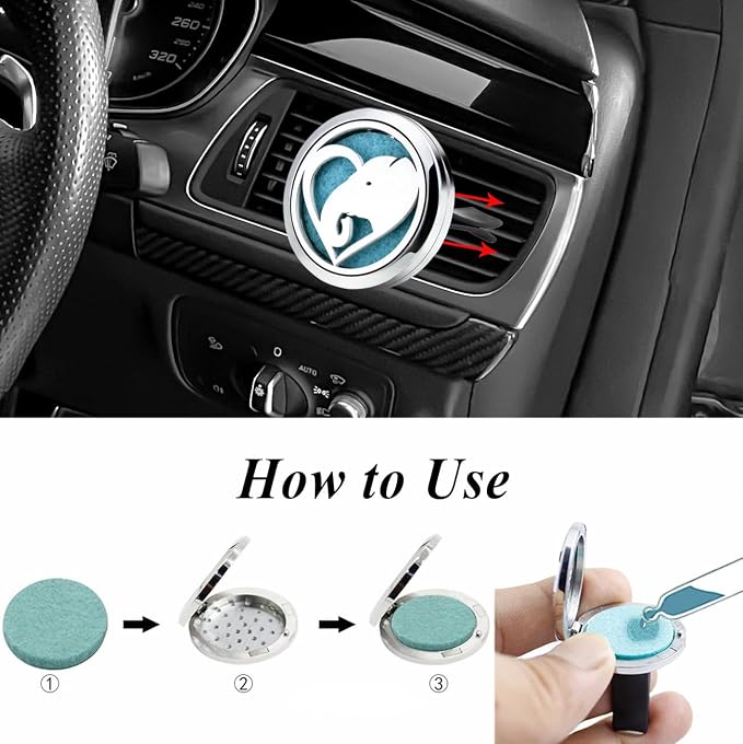 Car Essential Oil Diffuser Aromatherapy Vent Clip Love Elephant Car Diffuser Vent Clips Air Freshener Car Accessories for Women with 10 Refill Pads