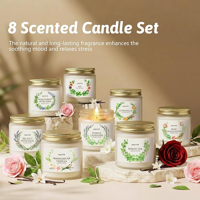 Scented Candles for Home,8 Pack Soy Candles Gift Set for Women,Aromatherapy Candle with Crystals Inside-Perfect for Mother's Day,Valentine's Day, Birthdays, Anniversaries,Christmas