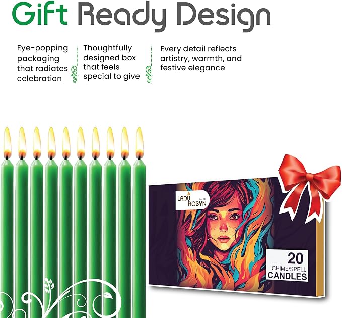 Set of 20 Solid Color Taper Candles – 4-Inch Dripless Paraffin Wax Candles with Cotton Wick – Ideal for Weddings, Shabbat, Holiday & Home Decor, Gift Set (Green)