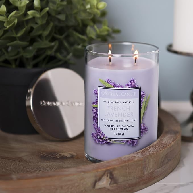 Colonial Candle French Lavender Scented Jar Candle, Classic Cylinders Collection, 2 Wick, Purple, 11 oz - Up to 80 Hours Burn