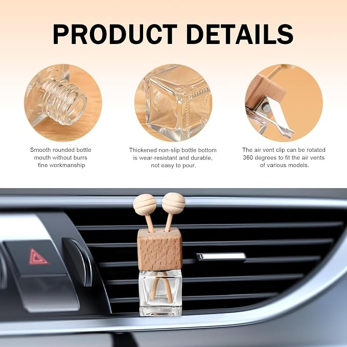 20PCS Empty Car Diffuser Bottle, Refillable Car Air Freshener Vent Clip, Car Air Freshener Diffuser Empty Glass Bottles, Car Scent Diffuser Bottle for Most Vehicles Interior Accessories