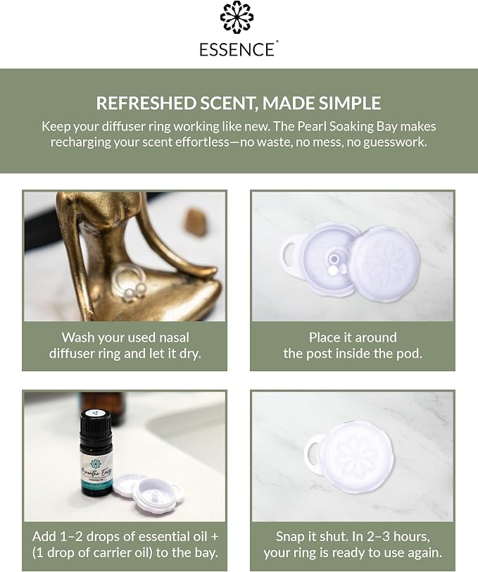Essence Pearl Travel Case | Lemongrass Essential Oil | Aromatherapy Nasal Diffuser & Essential Oil Carrying Case | Refreshing Lemongrass Scent | Travel-Friendly Kit | White Pod