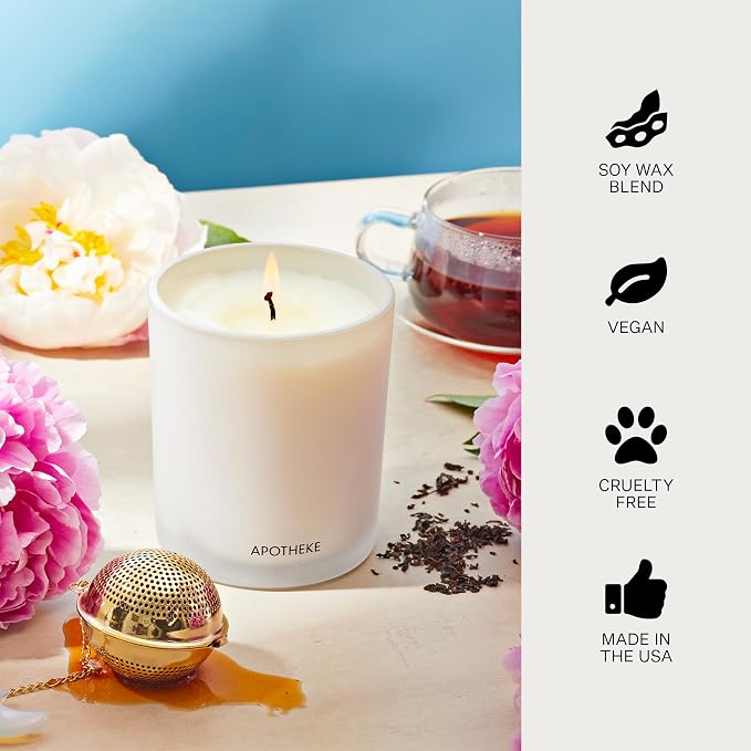 Apotheke Signature Scented Candles for Home, Earl Grey Bitters - 10.5 oz - Soy Wax, Non Toxic, Large Jar White - Luxury Candle Gifts for Women & Men - Bergamot, Peony, and Lemon
