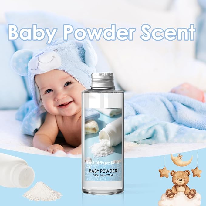 SCENTORINI Reed Diffuser Oil Refill, Baby Powder Diffuser Oil 6.76 Fl Oz, Scented Essential Oil Refill Long Lasting Summer Home Fragrance for Room Spa Aromatherapy Bathroom Hotel Decor