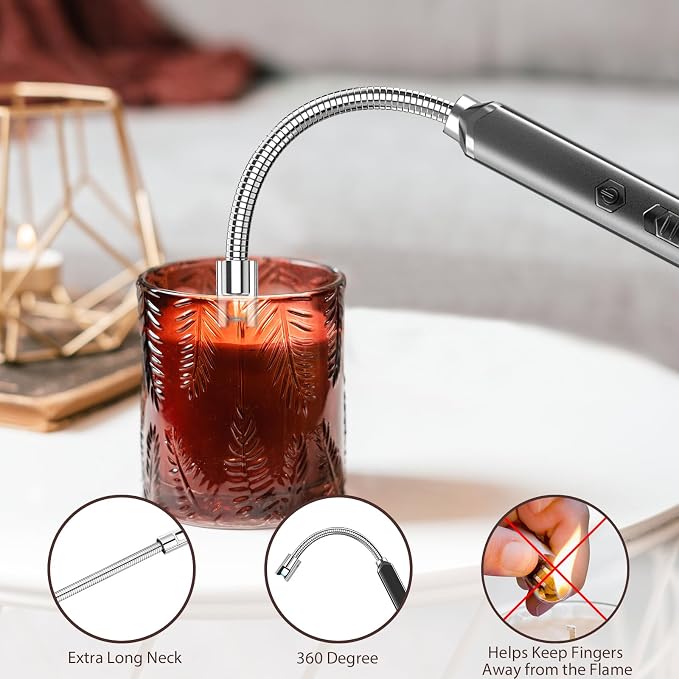 RAYONNER Lighter Electric Candle Lighter Rechargeable USB Lighter Long Flexible Neck Lighter Christmas Stocking Stuffers Gifts for Women Men Adults Rechargeable USB (Black)